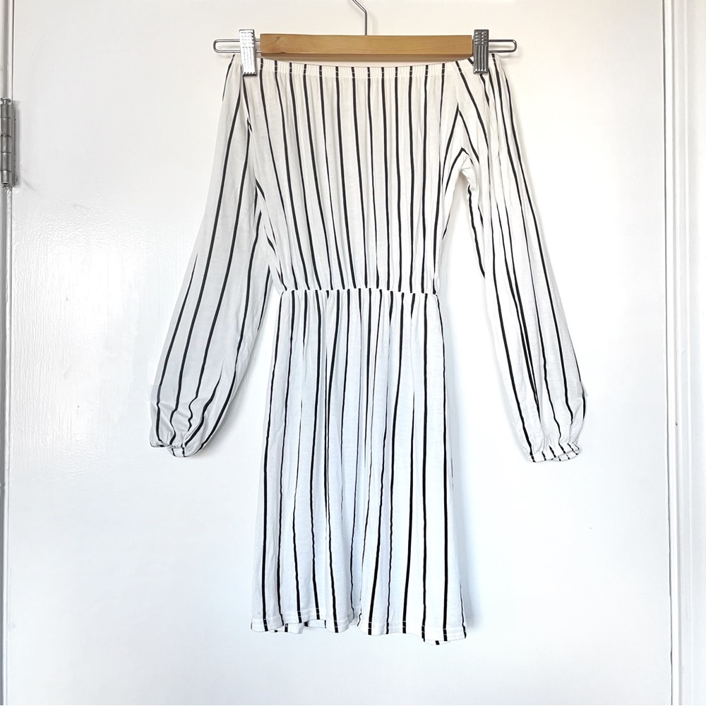 BooHoo off the shoulder striped dress